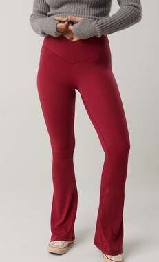 OFFLINE by Aerie Real Me High-Rise Crossover Flare Leggings Cherry Tart Size XS
